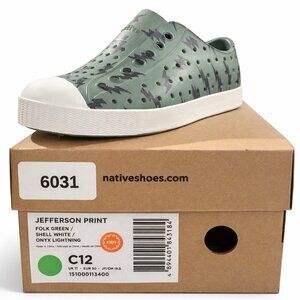 Native Jefferson Kids Water Shoes C12 Folk Green Onyx Lightning Slip-On EVA